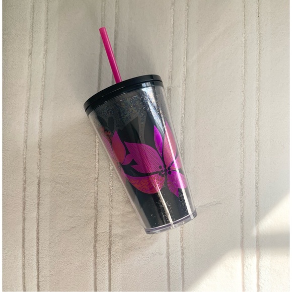 Starbucks 2021 Target Exclusive Black Glitter Poinsettia Grande Tumbler 🖤 - Picture 2 of 6